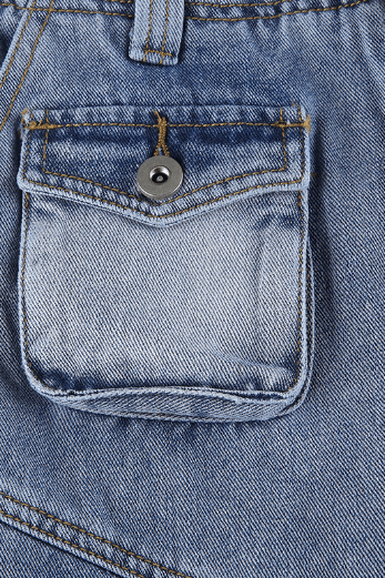 American washed multi-pocket jeans pants - The Woman Concept