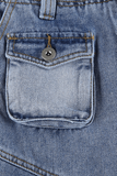 American washed multi-pocket jeans pants - The Woman Concept