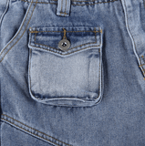 American washed multi-pocket jeans pants - The Woman Concept