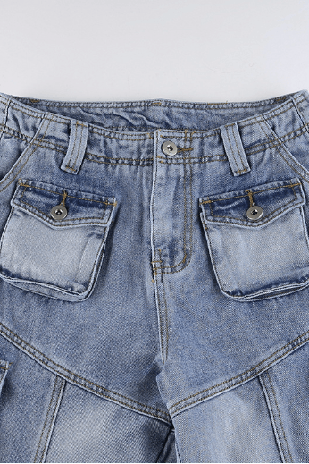 American washed multi-pocket jeans pants - The Woman Concept