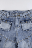 American washed multi-pocket jeans pants - The Woman Concept