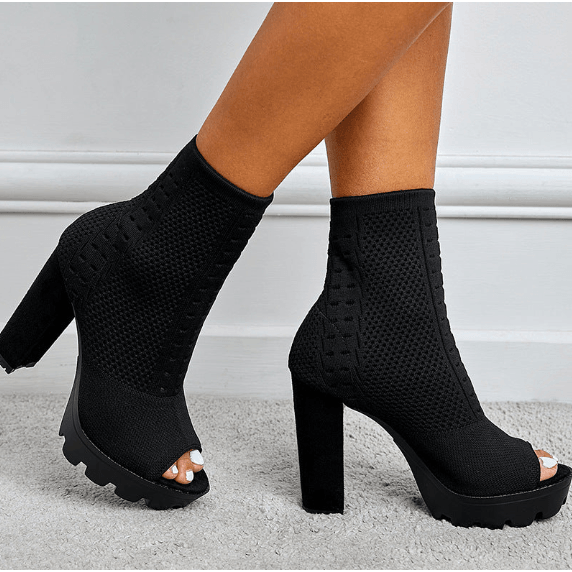 Thick Heel Fish Mouth Short Boots - The Woman Concept
