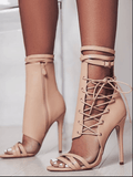 high-heel strap belt buckle sandals - The Woman Concept