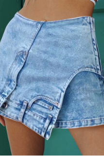 Denim stitching irregular washed old skirt - Image 9