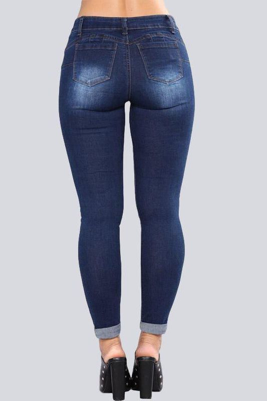 High Waist Ripped Hips Pencil Jeans - The Woman Concept