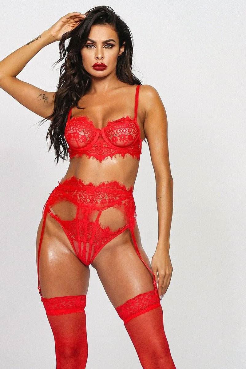 3 piece lingerie set garter.
