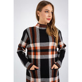 Long Sleeve Turtleneck Plaid Pullover Sweater Dress - The Woman Concept