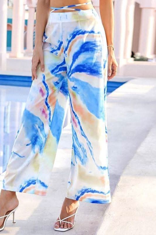 Ink Print Criss Cross Waist Pants - Side View