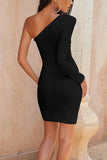 One Shoulder Side Ruched Split Bodycon.