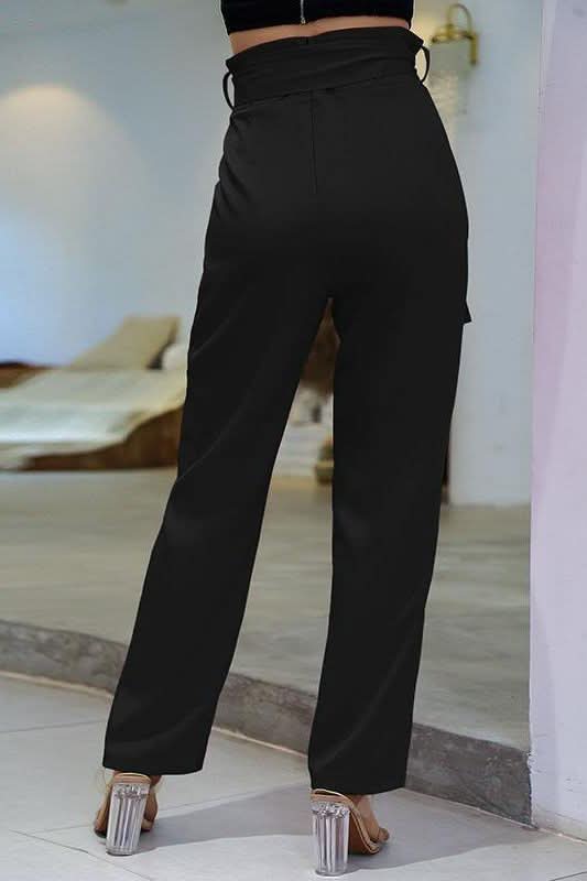 Notched Waist Belted Fold Pleat Pants.