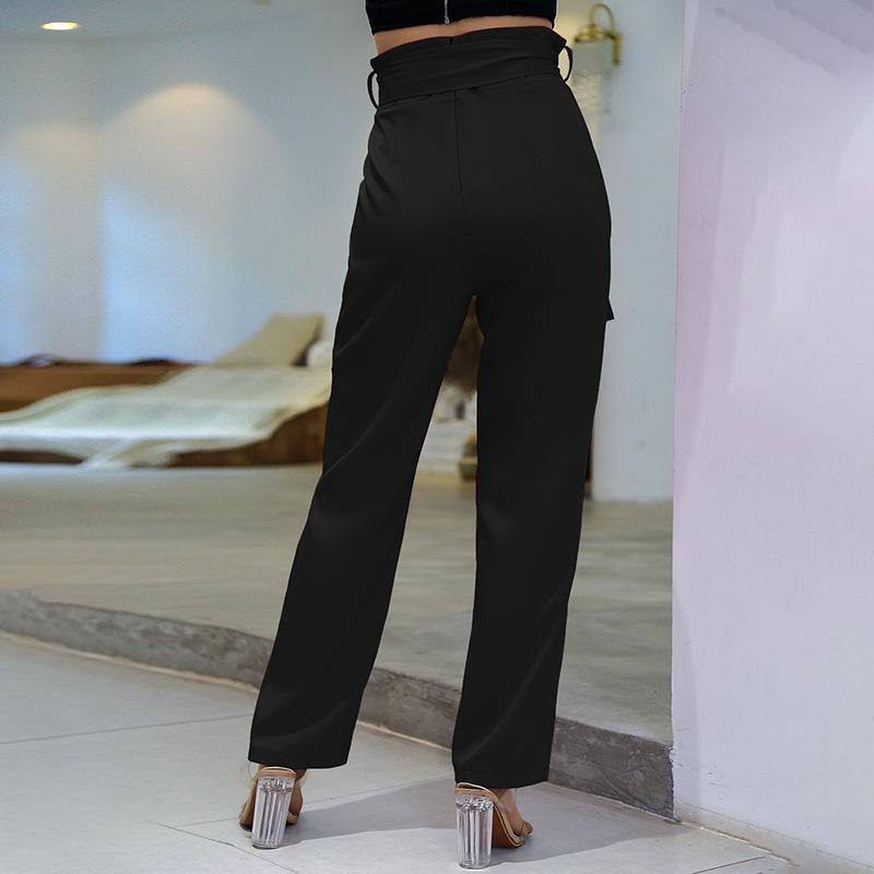 Notched Waist Belted Fold Pleat Pants.