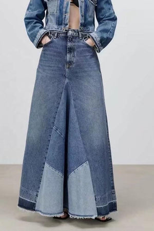 Checkerboard Splicing Raw Detail Oversized Denim Top