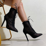 Mesh Pointy Toe Lace-Up Boots.