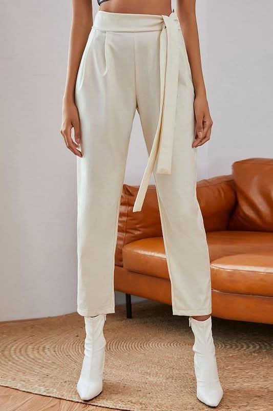 Knotted White Belt Women's Pants.