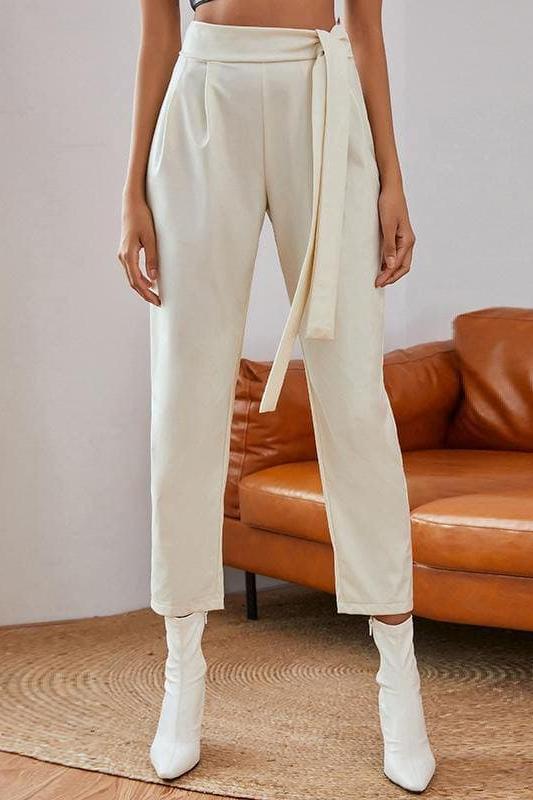 Knotted Belt White Women Pants.
