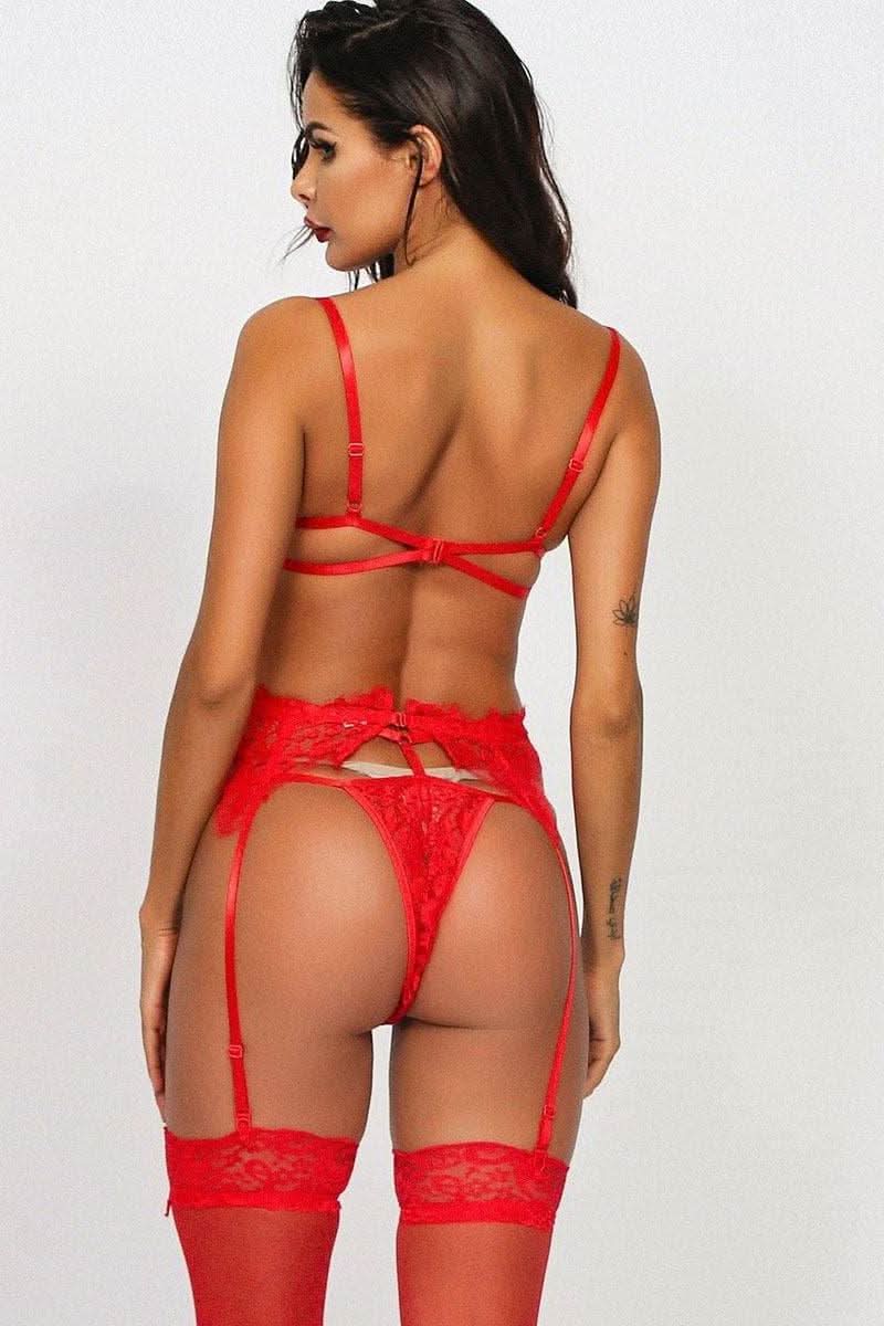 3 piece lingerie set garter.