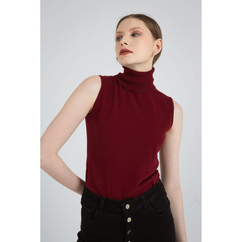 Turtle Neck Sleeveless Knitted Sweater - The Woman Concept