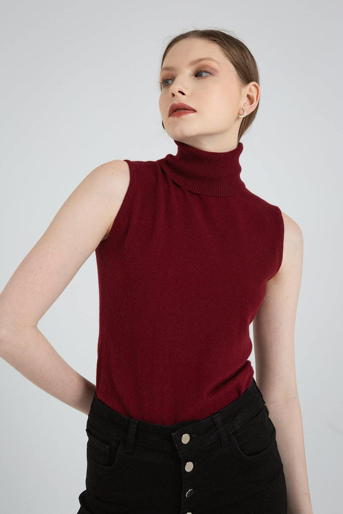 Turtle Neck Sleeveless Knitted Sweater - The Woman Concept