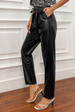 Waist Paperbag Belted Pu Leather Pants.