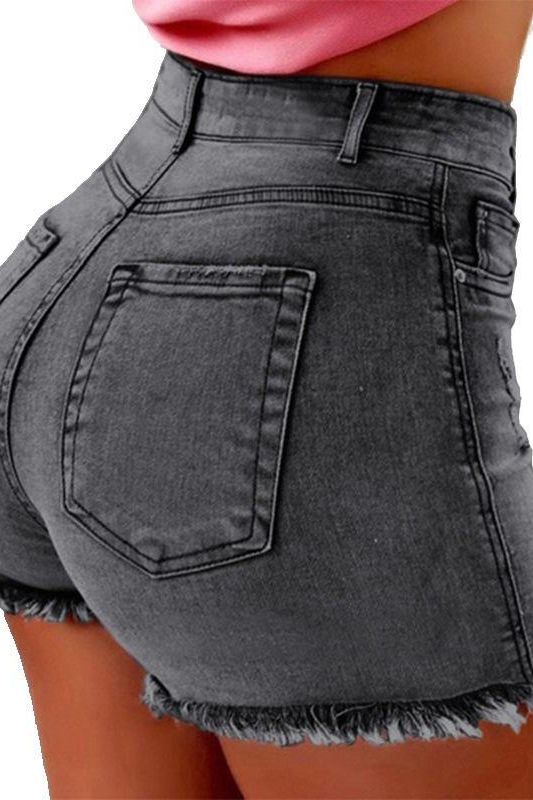 High Waist Shorts Washed Holes - The Woman Concept