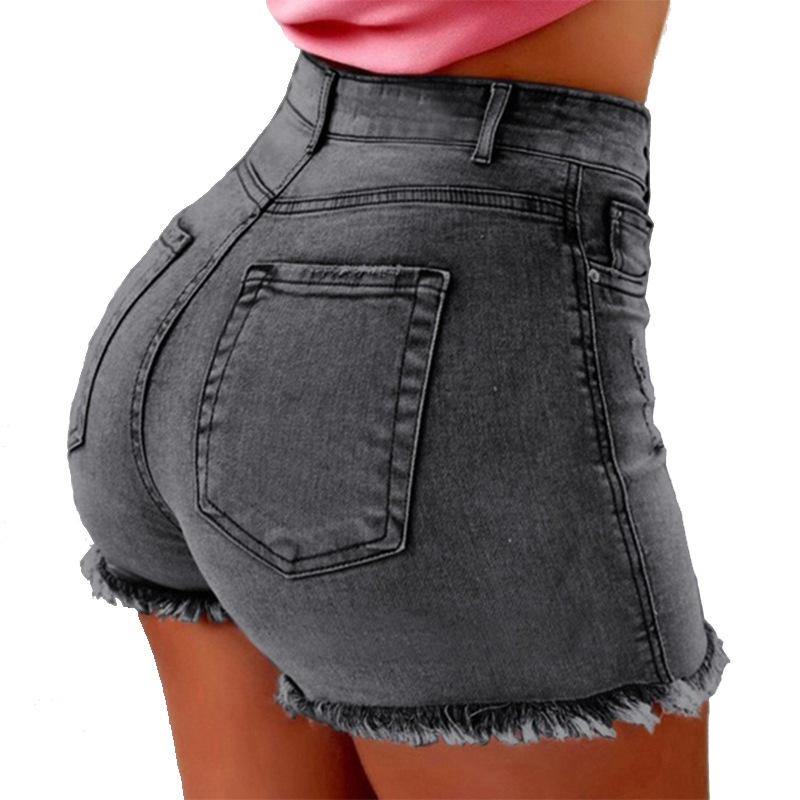 High Waist Shorts Washed Holes - The Woman Concept