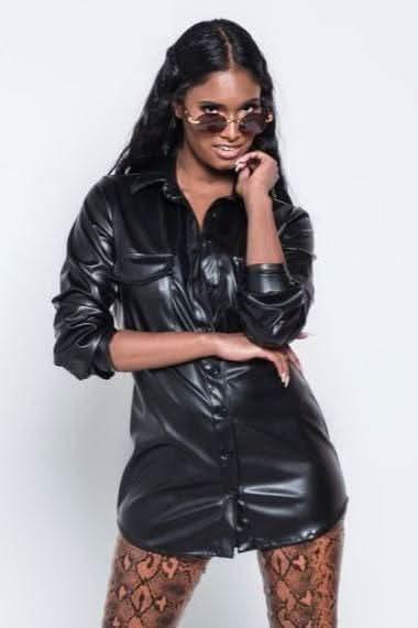 PU leather long sleeve blouse.