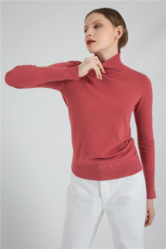 Turtleneck Sleeve Metal Button Pullover - The Woman Concept
