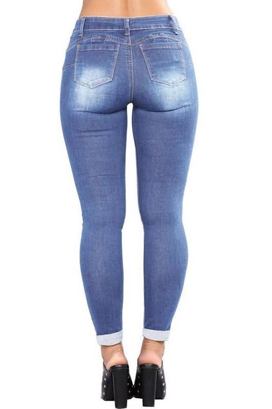High Waist Ripped Hips Pencil Jeans - The Woman Concept