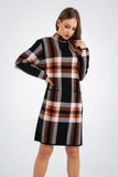 Long Sleeve Turtleneck Plaid Pullover Sweater Dress - The Woman Concept