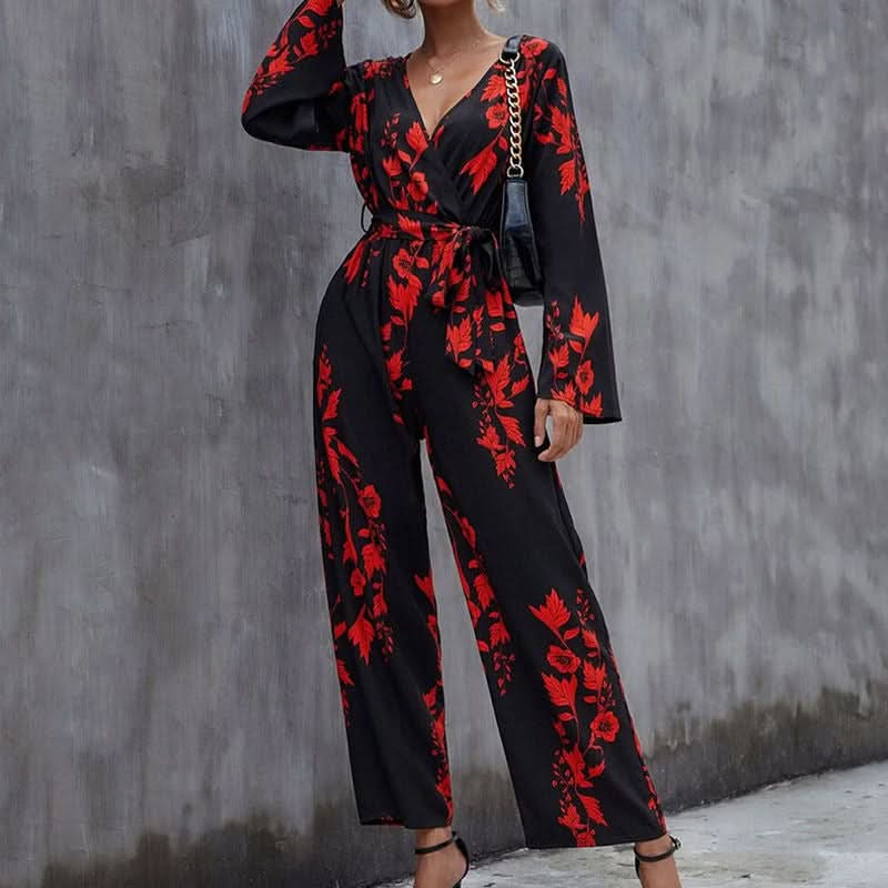 Floral Print Belted Wide Leg Jumpsuit - Side View