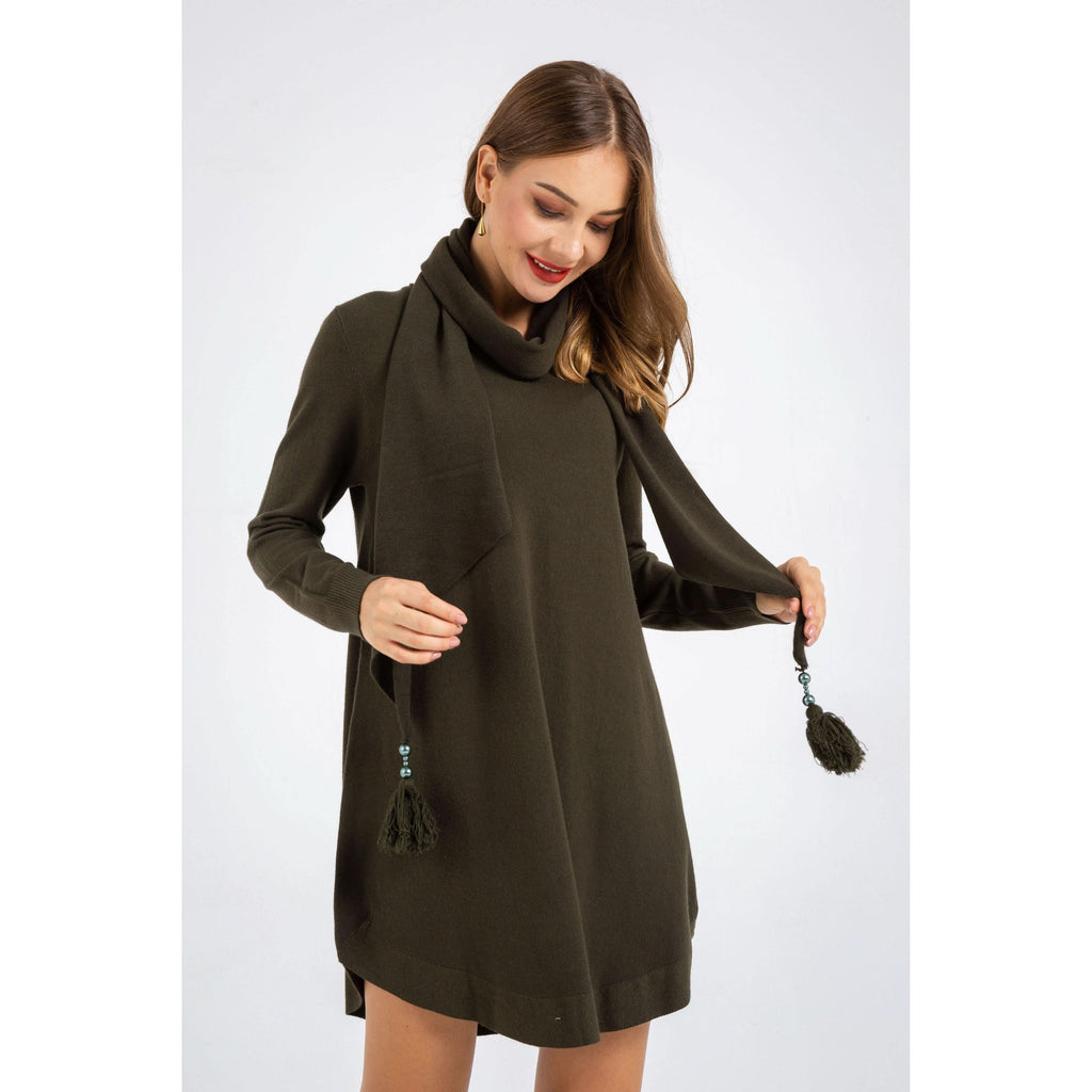 Long Sleeve Sweater Dress and Scarf - The Woman Concept