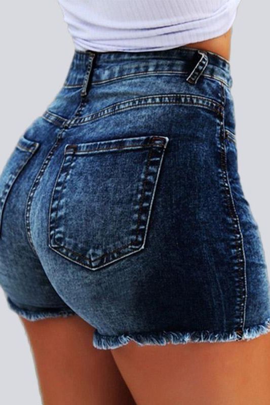 High Waist Shorts Washed Holes - The Woman Concept