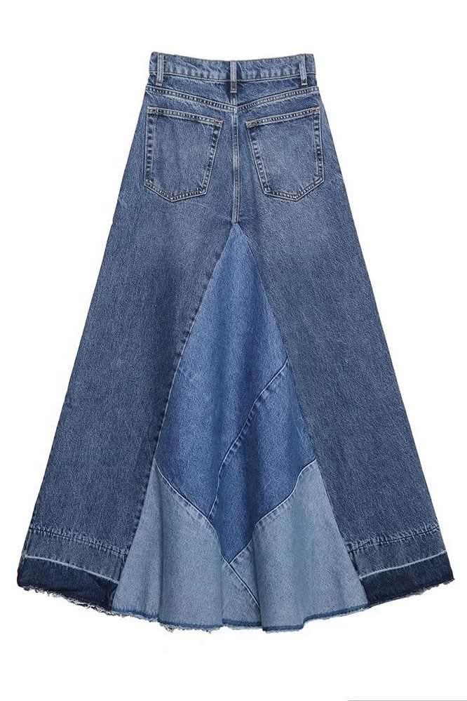 Casual Patchwork Denim Skirt - Image 5