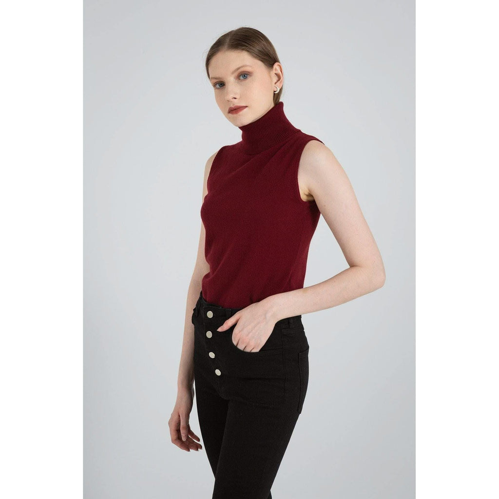 Turtle Neck Sleeveless Knitted Sweater - The Woman Concept
