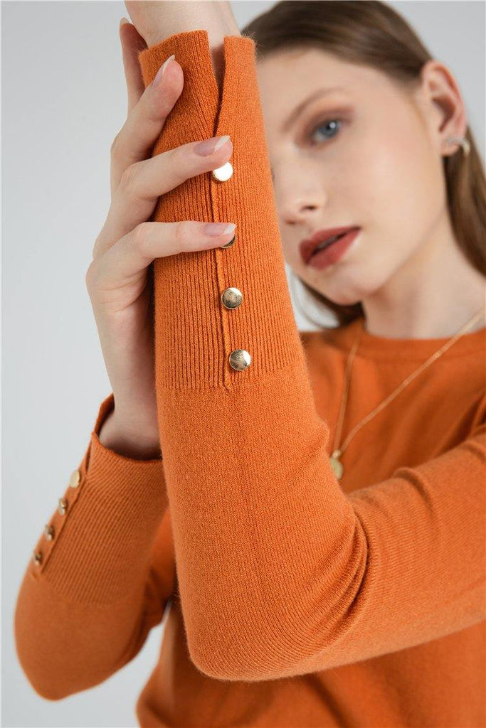 Button Sleeve Knitted Sweater Pullover - The Woman Concept