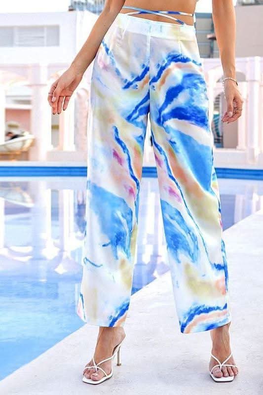 Ink Print Criss Cross Waist Pants - Detail