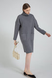 Long Sleeve Turtleneck Knitted Sweater Dress - The Woman Concept