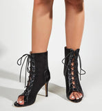 Lace-Up Stiletto Heels Black Boots