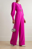 Magenta voluminous sleeves crepe jumpsuit