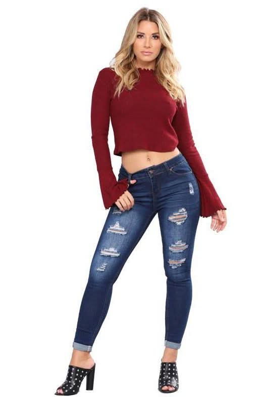 High Waist Ripped Hips Pencil Jeans - The Woman Concept