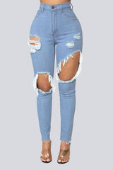 High Waist Skinny Stretch Jeans - S / Light Blue