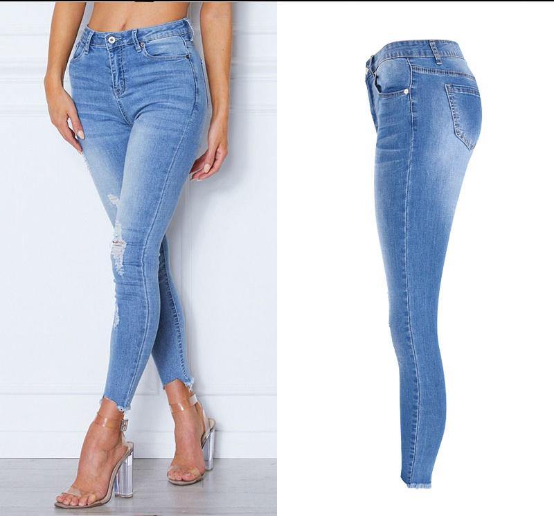 Elastic Ripped Cutout Cuff Washed Jeans - The Woman Concept