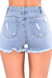 Washed Holes Fringed Denim Shorts - The Woman Concept