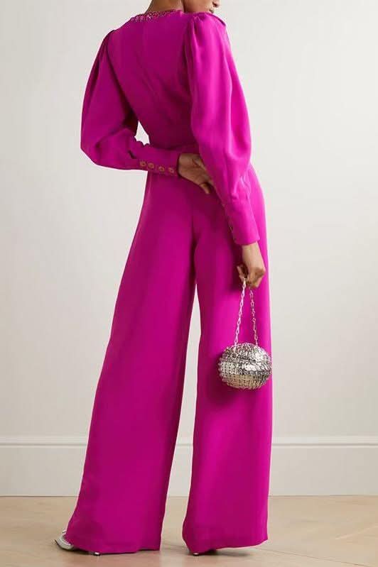 Magenta voluminous sleeves crepe jumpsuit - Image 4