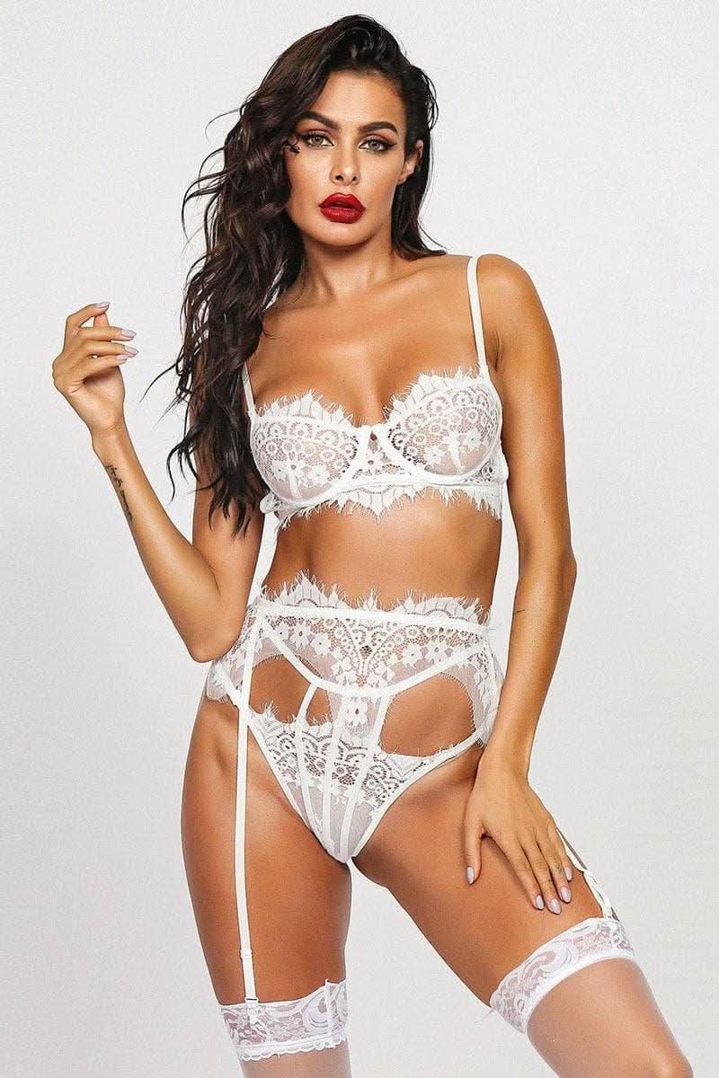 3 piece lingerie set garter.