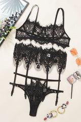 3 piece intimate set garter - S / Black