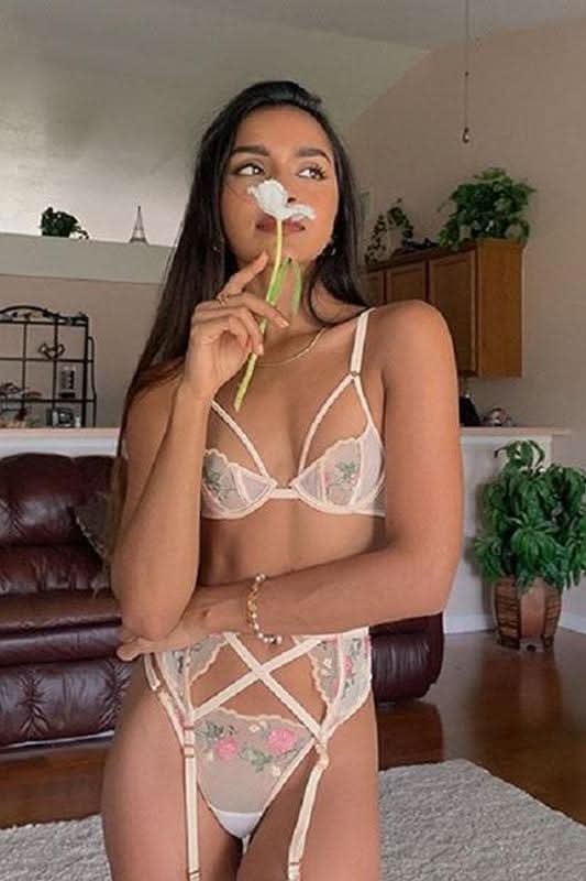 three piece sets suspender embroidered lingerie.