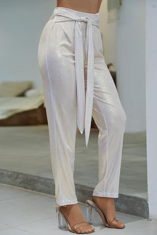 High Waist Metallic Belt Pants.