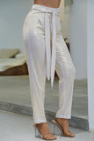 High Waist Metallic Belt Pants.