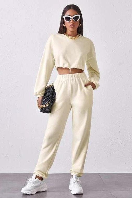 Jogger Pant Crop Top Hoodie Set.